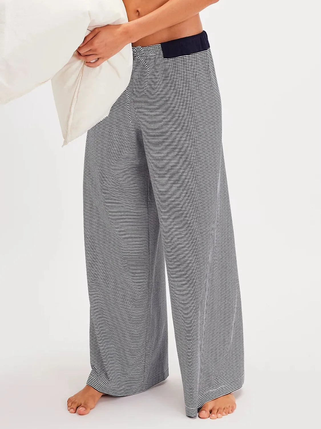 Drawstring Striped Wide Leg Pants