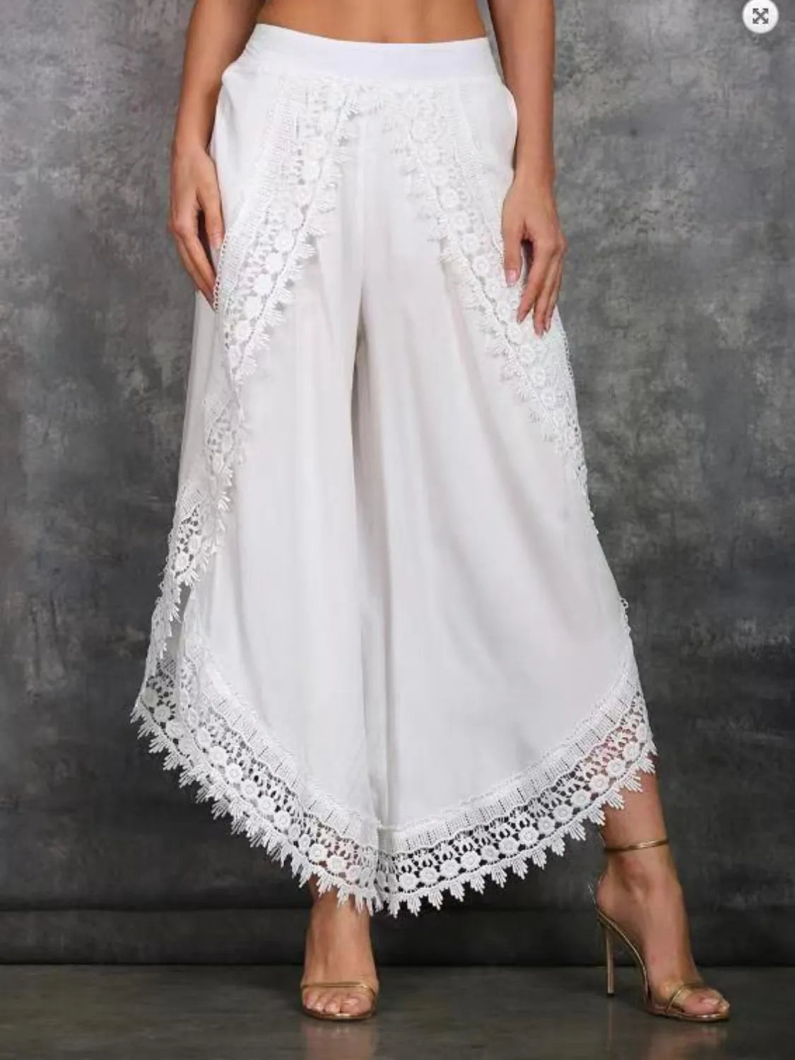 Full Size Lace Detail Wide Leg Pants Plus Size