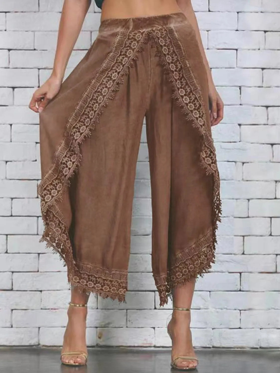 Full Size Lace Detail Wide Leg Pants Plus Size