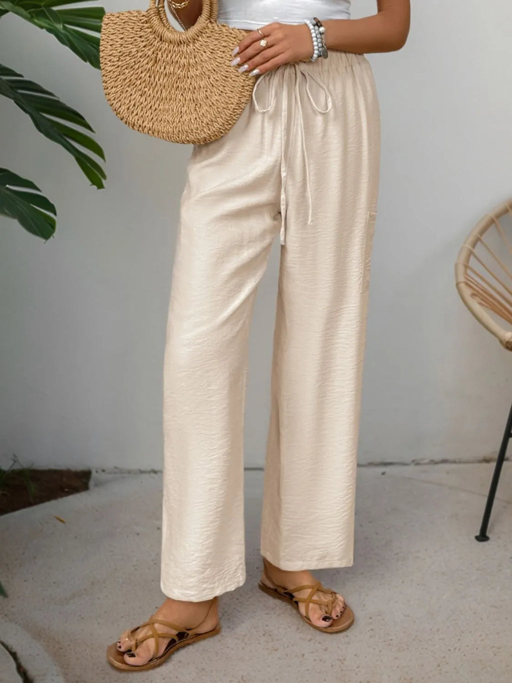 Drawstring Wide Leg Pants