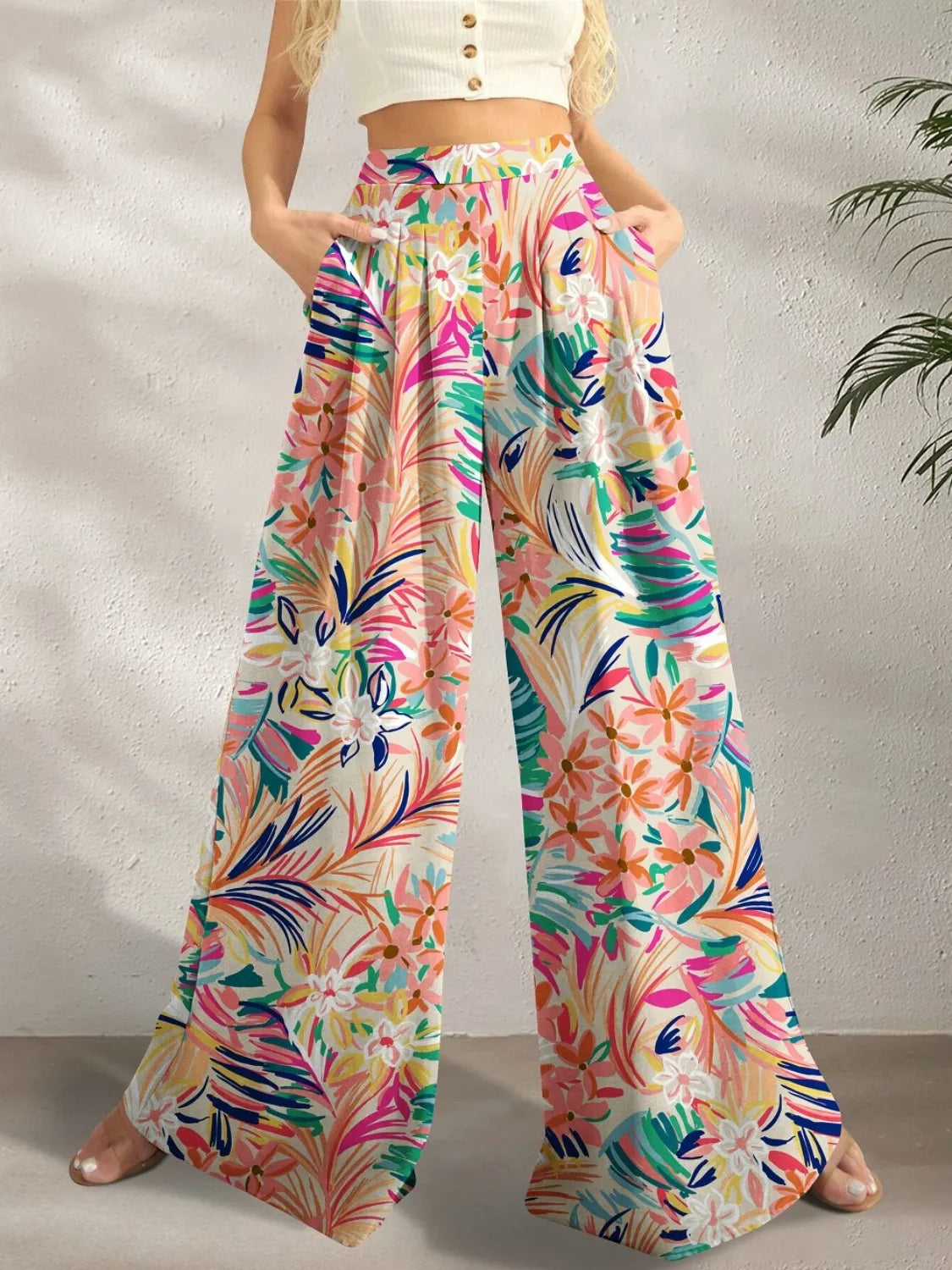 Printed Wide Leg Pants
