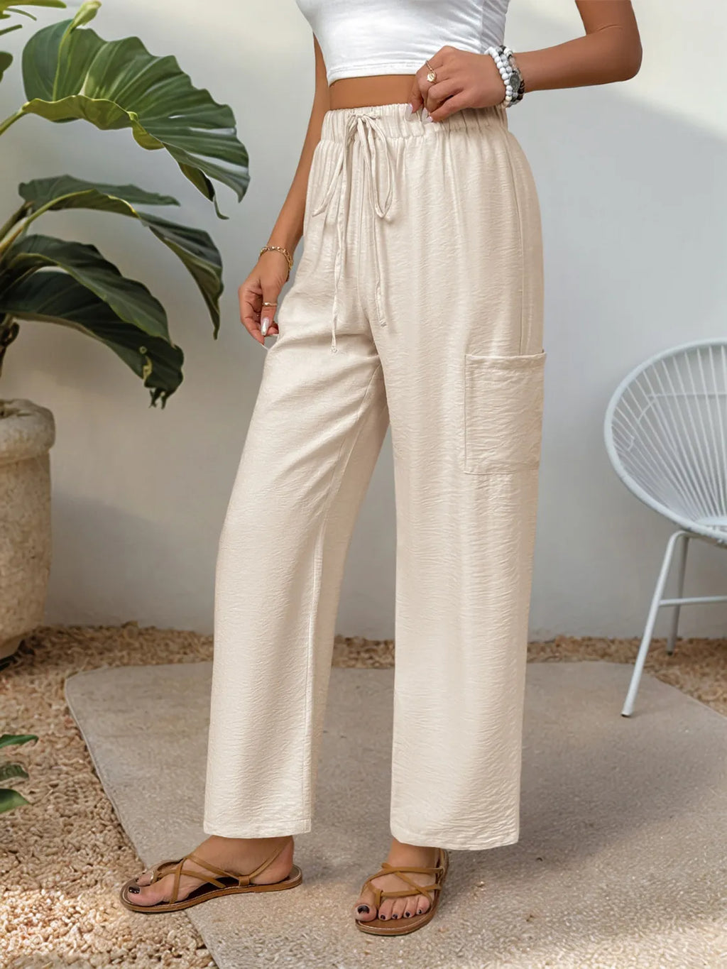 Drawstring Wide Leg Pants