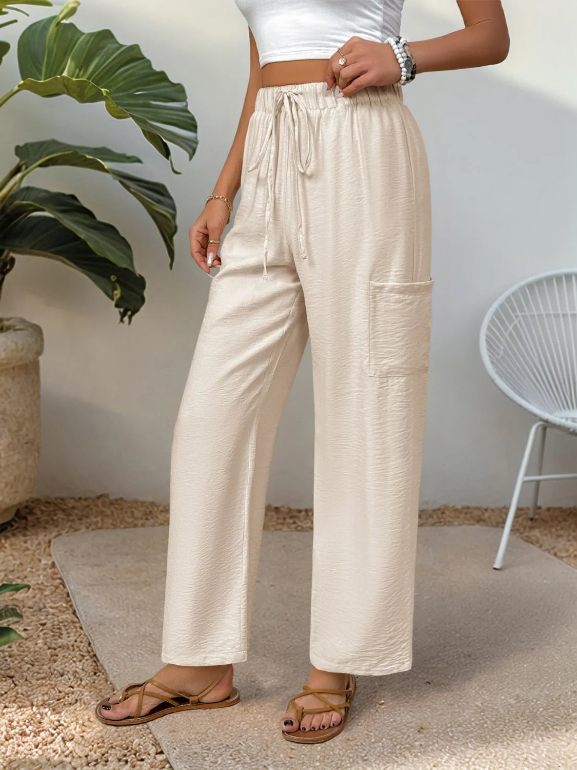 Drawstring Wide Leg Pants