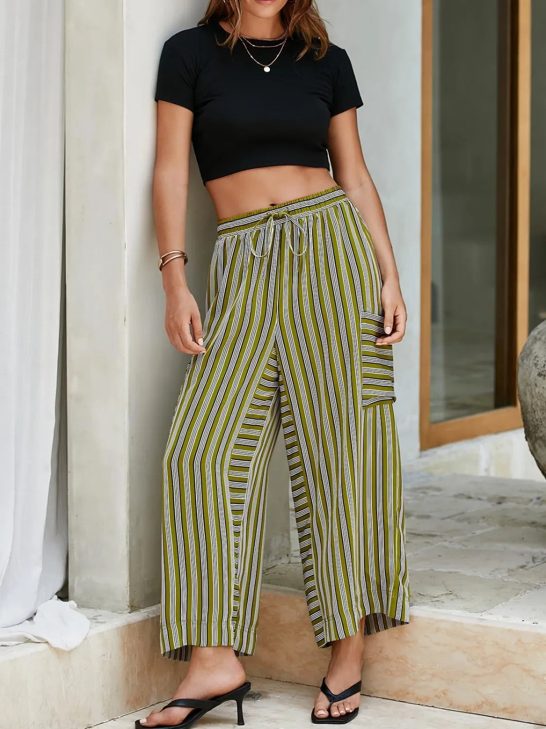 Contrast Striped Wide leg Pants