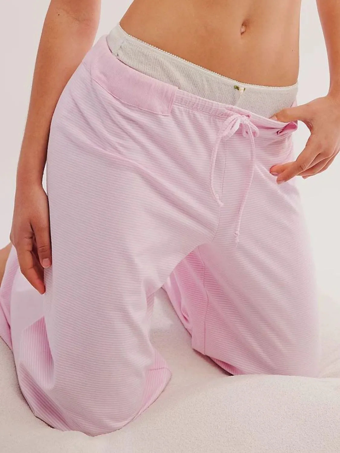 Drawstring Striped Wide Leg Pants