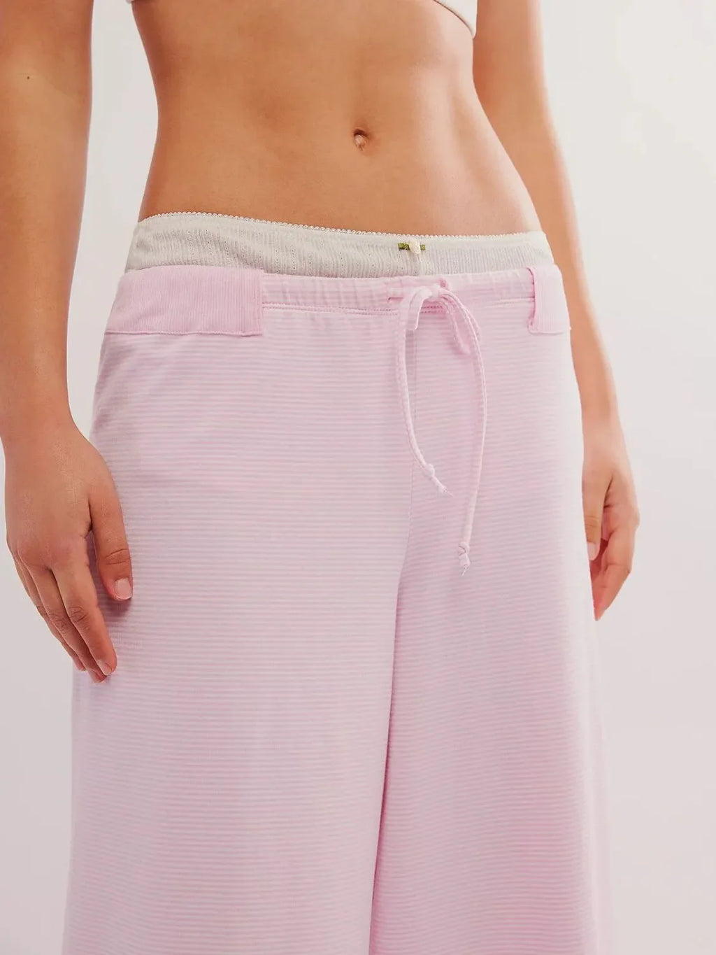 Drawstring Striped Wide Leg Pants