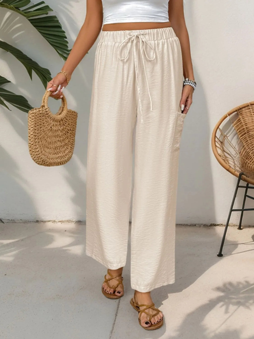 Drawstring Wide Leg Pants