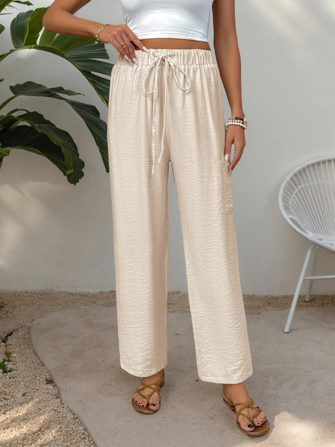 Drawstring Wide Leg Pants