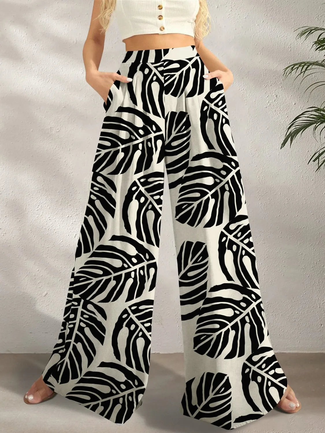 Printed Wide Leg Pants
