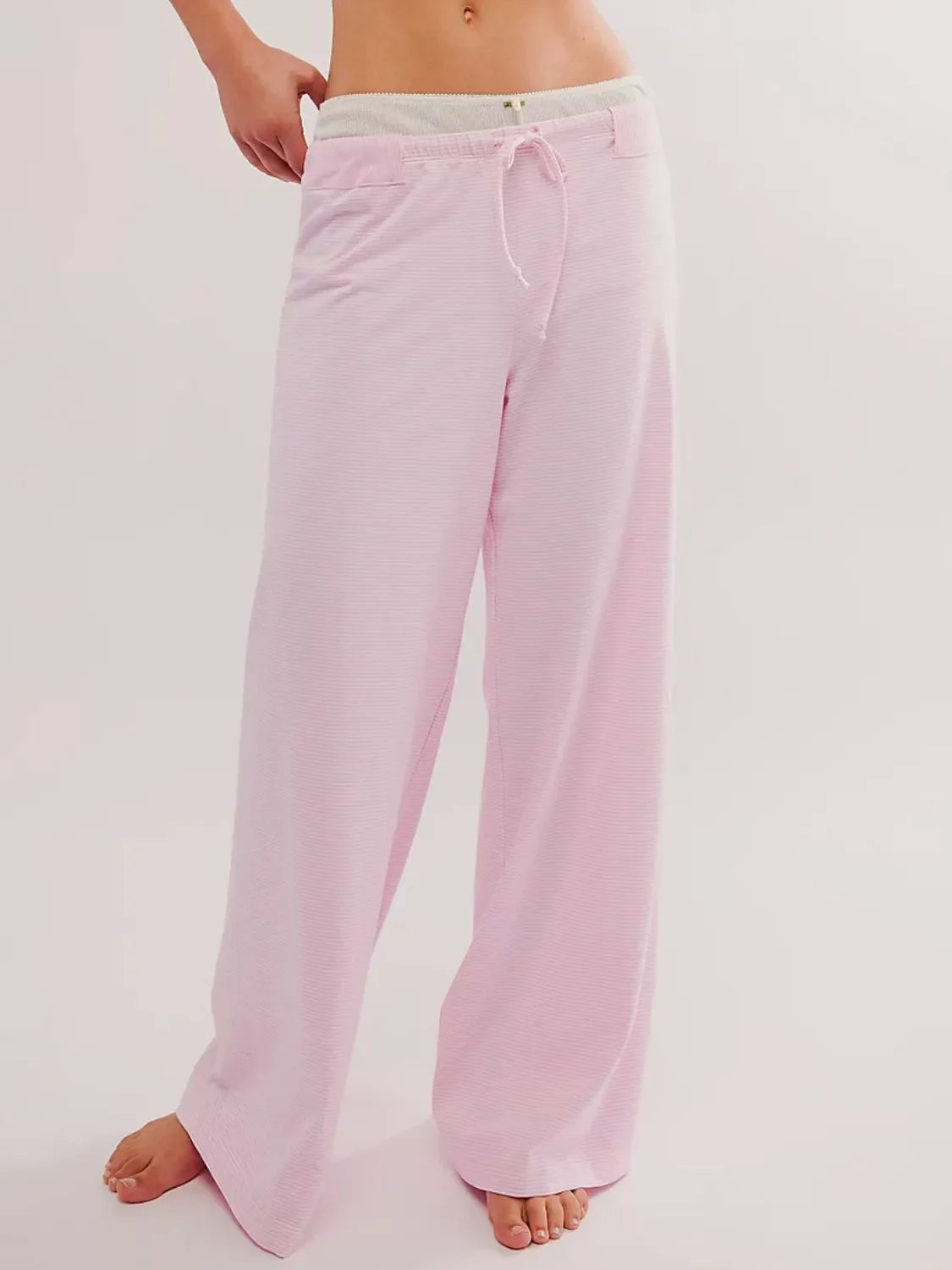 Drawstring Striped Wide Leg Pants